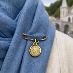 Gold-Plated Our Lady of Lourdes Medal Brooch – 10 mm Marian Jewellery