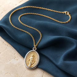 Collar con Medalla Milagrosa en Metal Tono Oro y Plata con Cadena de 45 cm - 3 x 4 cm