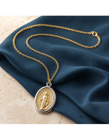 Wundermedaillen-Halskette aus gold- und silberfarbenem Metall mit einer 45 cm langen Kette – 3 x 4 cm