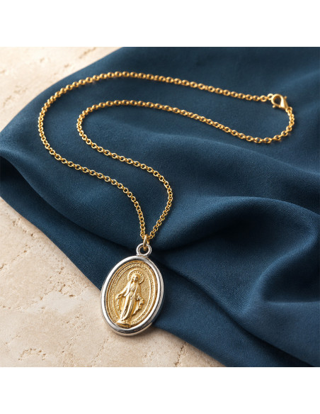 Wonderdadige Medaille Ketting in Goud & Zilverkleurig Metaal met een Ketting van 45 cm - 3 x 4 cm
