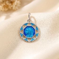 Médaille Vierge Marie de Lourdes – Argent 925 – Émail bleu – 15 mm
