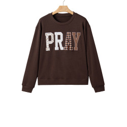 Sudadera de mujer “Pray” marrón café – Motivos florales y estilo western
