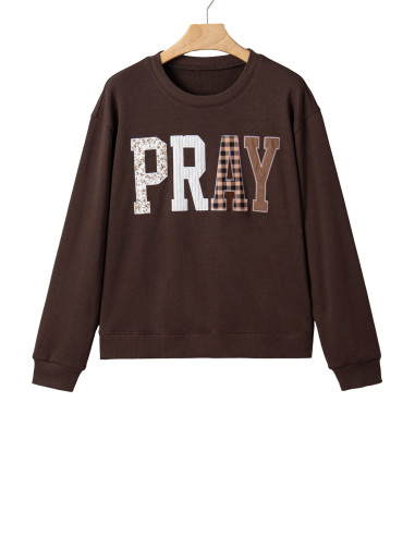 Sudadera de mujer “Pray” marrón café – Motivos florales y estilo western