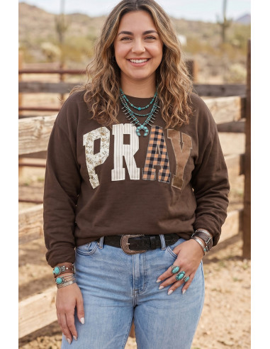Sudadera de mujer Pray marrón café – Estilo western