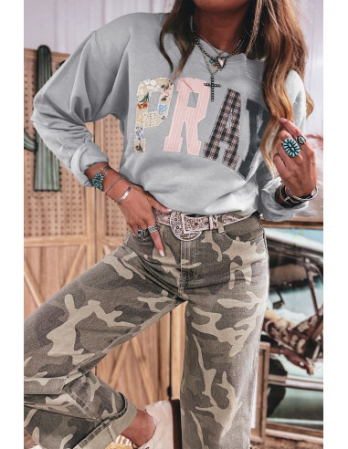 Sweat-shirt femme PRAY gris – Une mode chrétienne moderne et originale