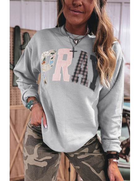 Graues Damen-Sweatshirt PRAY – Christlicher Western-Stil