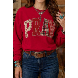 Red Women’s PRAY Sweatshirt – Christian Western Style