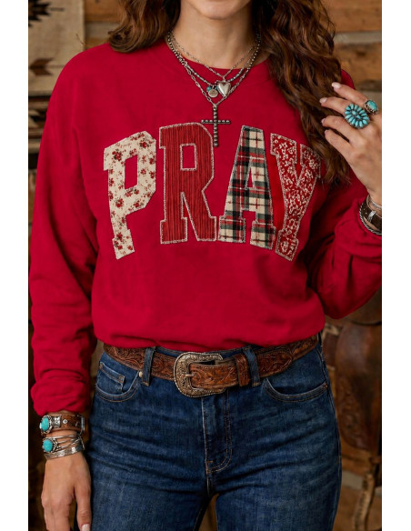 Sweat femme rouge PRAY – Style chrétien western