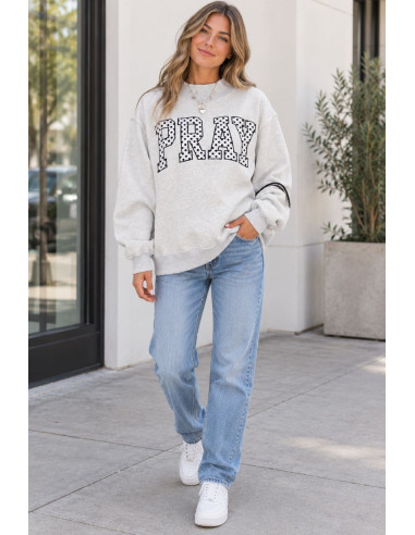 Sweat femme gris PRAY à pois – Col montant chrétien