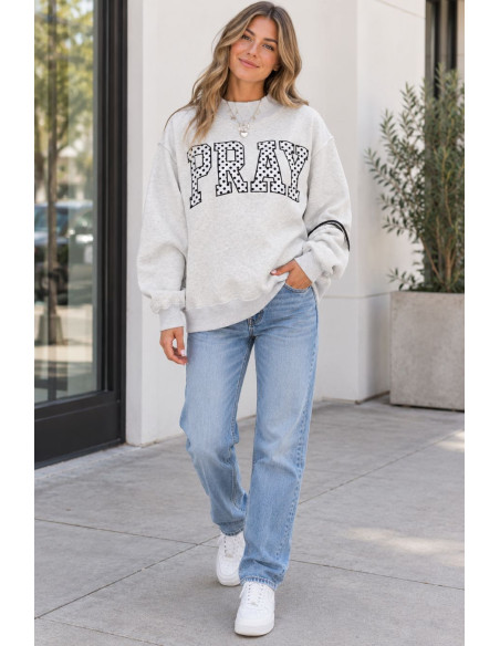Sweat femme gris PRAY à pois – Col montant chrétien