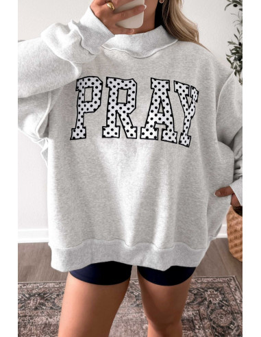 Sweat femme gris PRAY à pois – Col montant chrétien