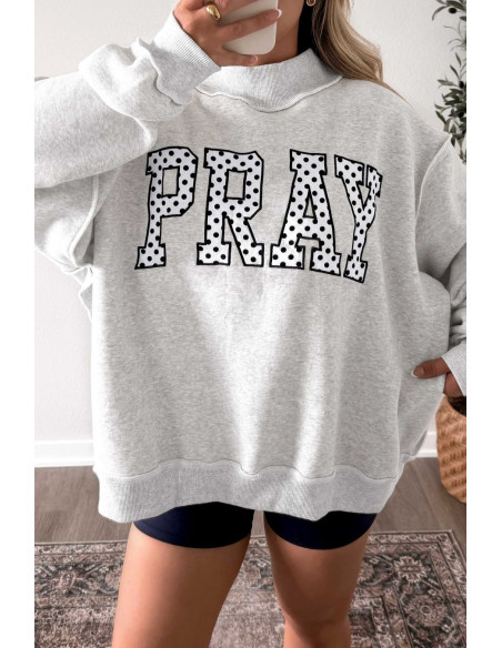 Sweat femme gris PRAY à pois – Col montant chrétien