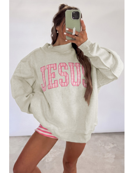 Damen-Sweatshirt grau mit JESUS-Schriftzug in Rosa