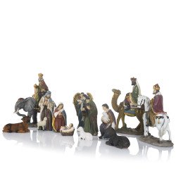 Crèche de Noël en résine – 13 pièces avec Rois mages – Hauteur jusqu’à 30 cm