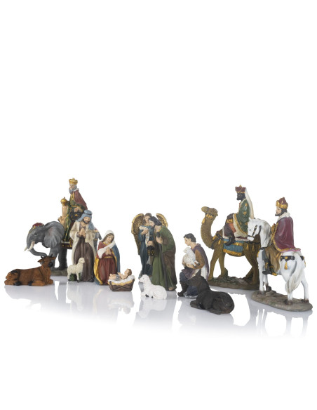 Crèche de Noël en résine – 13 pièces avec Rois mages – Hauteur jusqu’à 30 cm