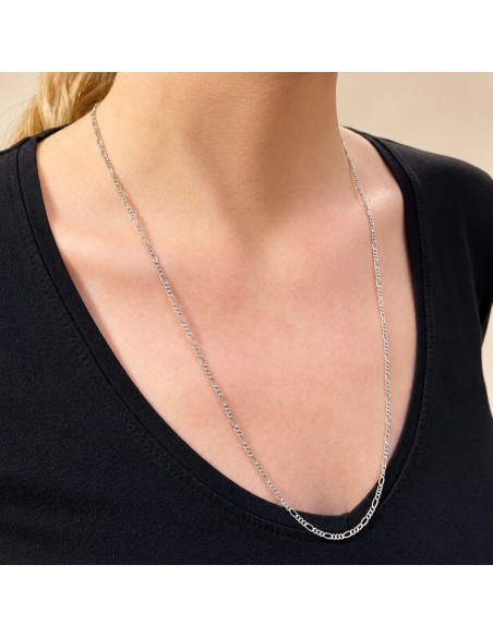 Chaîne Maille Forçat Figaro en Argent 925 Rhodié 65 cm – Élégance et Confort