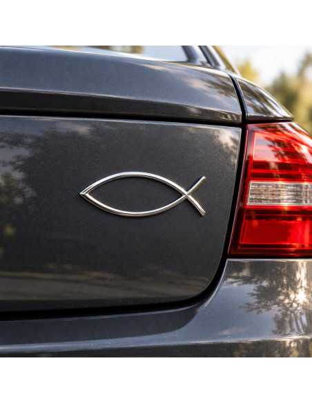 Chrome-Effect 3D Ichthys Fish 10 cm – Car Sticker