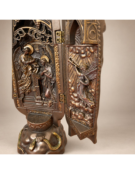 Virgen María tríptico 27 cm | Efecto bronce