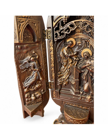 Statue Vierge Marie triptyque 27 cm | Effet bronze