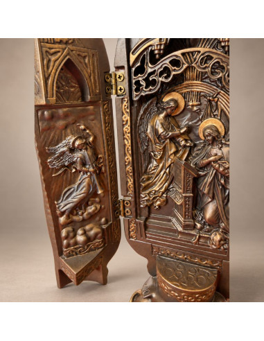 Statue Vierge Marie triptyque 27 cm | Effet bronze
