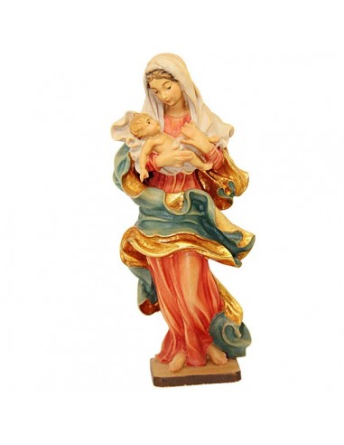 Vierge Marie à l'enfant en bois coloré sculpté
