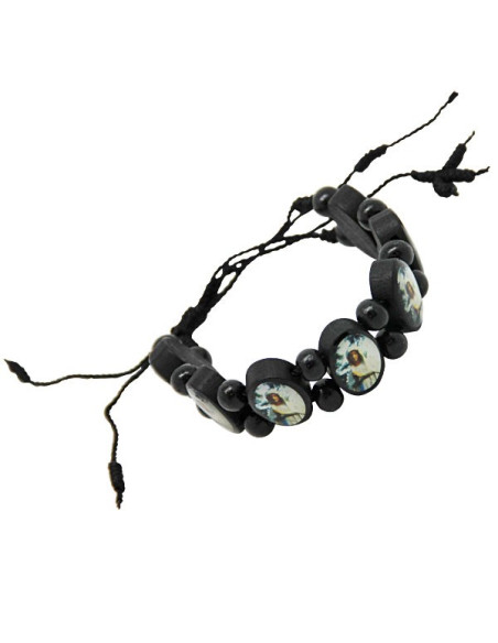 Bracciale in legno nero con la Vergine di Banneux N.D.