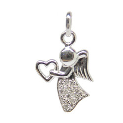 Pendentif ange strass tenant un coeur - argent 925