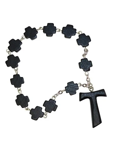 Corona decina in legno nero con croci e croce TAU