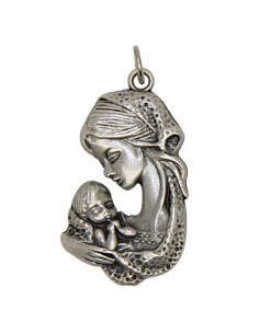 Médaille Vierge à l'enfant métal argenté
