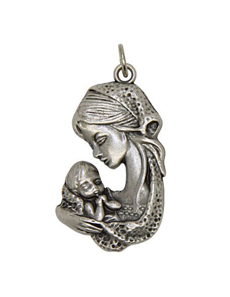 Médaille Vierge à l'enfant métal argenté