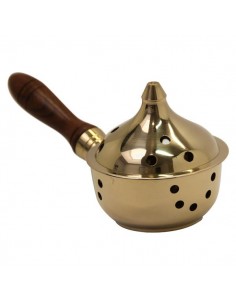 Copper censer with wooden handle