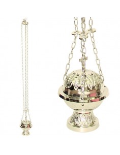 Silver plated church censer with cross - 18 cm