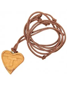 Collier pendentif cœur croix Tau en bois d'olivier