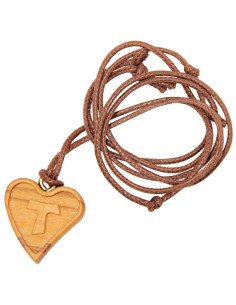 Necklace pendant heart cross Tau cross in olive wood