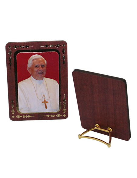Cadre pape Benoît XVI en bois MDF doré à poser – 8 × 6 cm