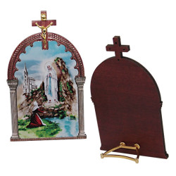 Cadre Apparition de Lourdes avec crucifix à poser – 7 × 11 cm