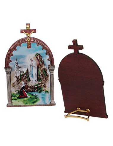 Cadre Apparition de Lourdes avec crucifix à poser – 7 × 11 cm