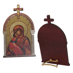 Holzrahmen-Ikone Madonna und Kind mit Kreuz