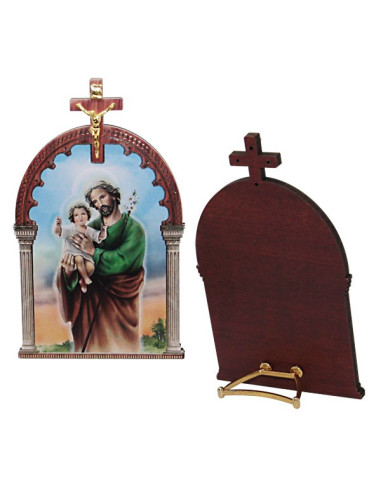 Cadre Saint Joseph et l’Enfant Jésus avec crucifix à poser – 7 × 11 cm