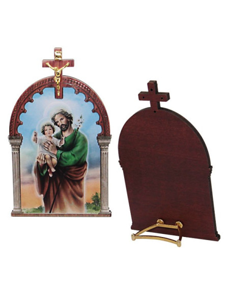 Marco San José y el Niño Jesús en madera con crucifijo – 7 × 11 cm