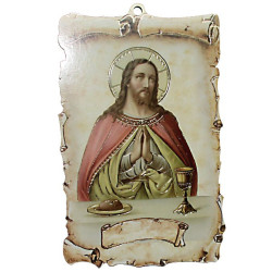 Houten wandbeeld Jezus in gebed – Perkamentstijl 15 cm