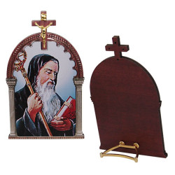 Cadre Saint Benoît avec crucifix doré à poser – Bois MDF, 7 × 11 cm