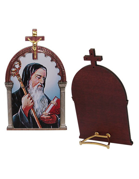 Quadretto San Benedetto con crocifisso dorato – MDF, 7 × 11 cm
