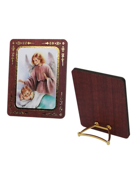 Schutzengel-Bild für Babys im MDF-Holzrahmen mit Golddekor – 8 × 6 cm