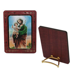 Quadretto San Giuseppe e Gesù Bambino in legno MDF dorato – 8 × 6 cm