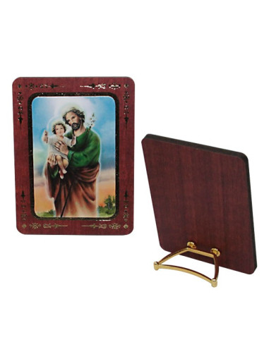 Saint Joseph and Child Jesus MDF wooden frame with gold decor – 8 × 6 cm