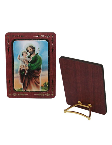 Saint Joseph and Child Jesus MDF wooden frame with gold decor – 8 × 6 cm