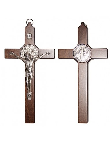 Croix Saint Benoit en bois brun - 20 cm