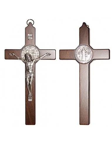 Croix Saint Benoit en bois brun - 20 cm