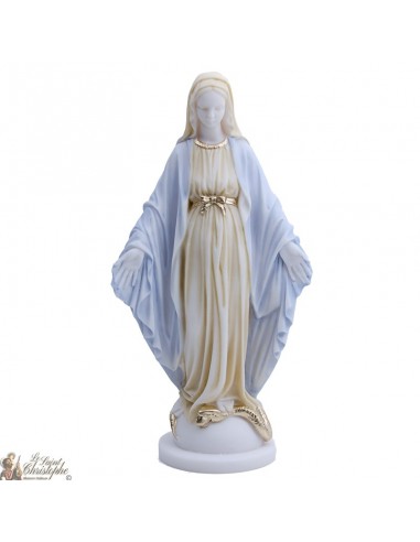 Statue Vierge Marie Miraculeuse colorée en Albâtre - 23 cm